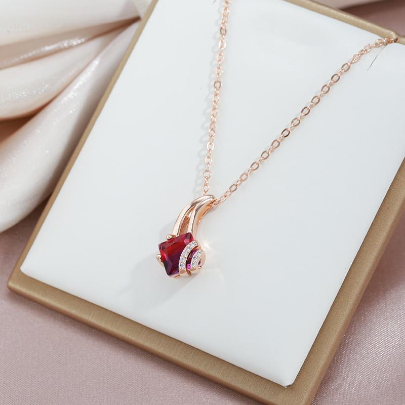 Kinel Shiny Red Natural Zircon Jewelry Sets Rose Gold Color Vintage Necklace Earrings And Ring Sets