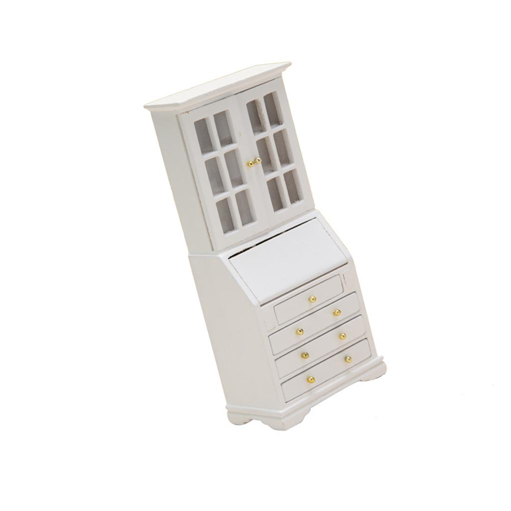 1/12 Miniature Bookshelf Wood Cabinet Dollhouse Furniture With Functional Storage Drawer For Small Books Scene Decors