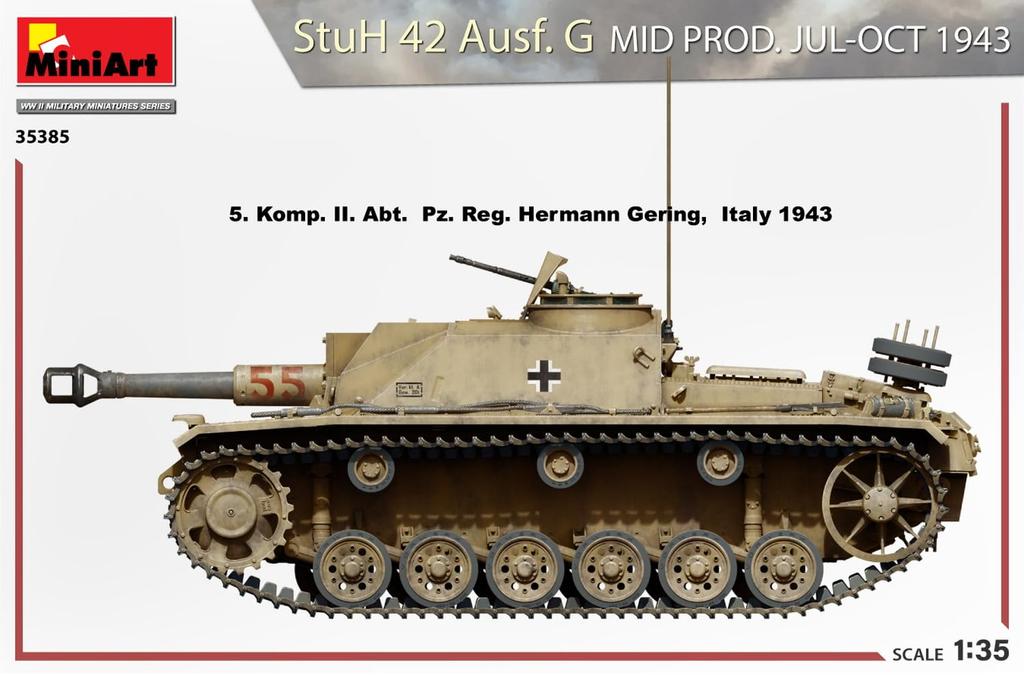 MiniArt Масштабная немецкая штурмовая гаубица 42 Пластиковый набор модели MA35385 1/35 10,5 см Ausf. G, Средняя модель, июль-октябрь 1943 г.,