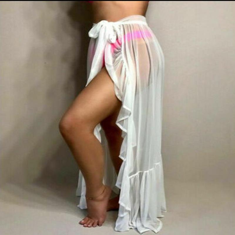 Модная женская сексуальная шифоновая шифоновая юбка в стиле бохо с высоким разрезом, длинная макси-юбка, пляжная юбка черного цвета