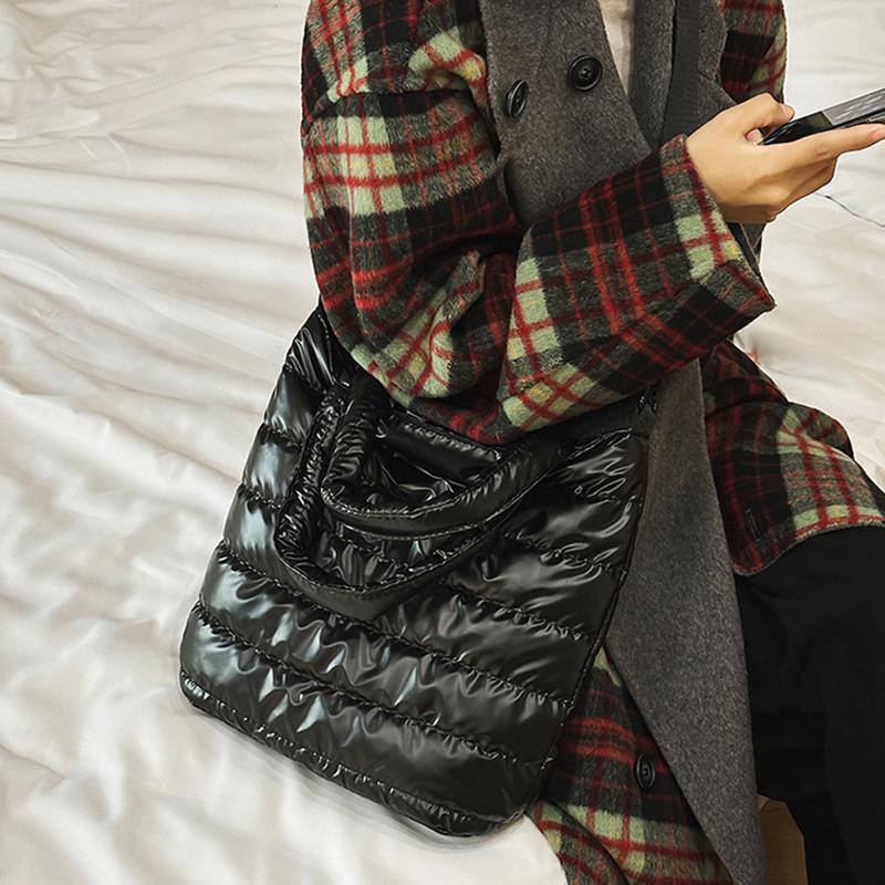 Зимняя стеганая сумка-тоут из хлопка для женщин, модная повседневная сумка-мессенджер, дизайнерская дутая сумка, большая вместительная сумка через плечо