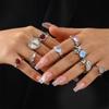 9 Pieces Silver Plated Irregular Moonstone Gemstones Rings for Women and Teens Crystal Rhinestones Opening Rings Jewelry