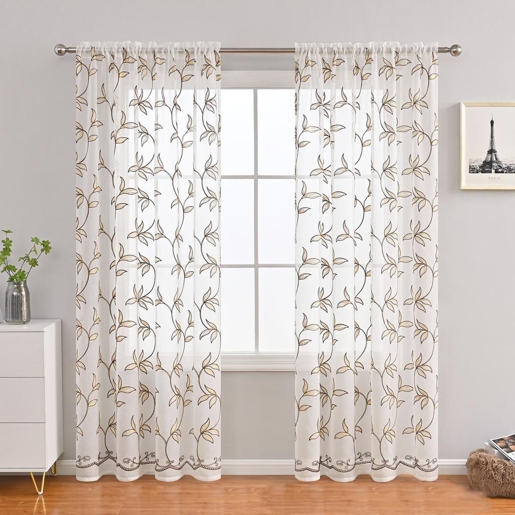 2 шт., марлевая занавеска, занавеска с виноградными листьями, вышитая марля, оконная ширма, вуаль, эркер, балкон, песочная занавеска, белая прозрачная марля с вышивкой