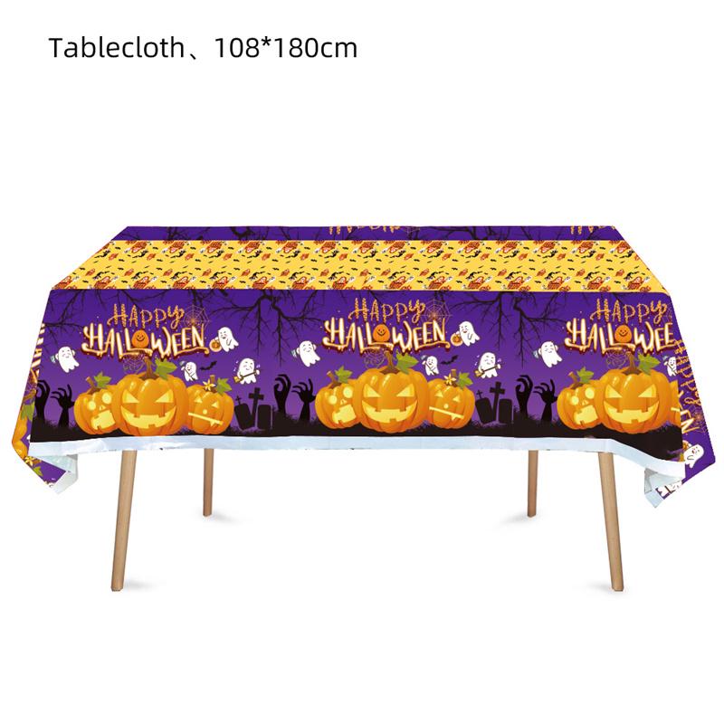 Halloween Fright Night Tablecloth: Pumpkin Ghost Castle Design, Disposable PE Material