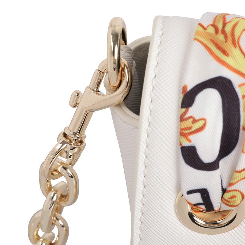 Versace Jeans Couture Шарф с принтом логотипа, галстук, клапан, полиэстер, кожа, маленькая круглая сумка-седло, сумка через плечо, средние женские сумки, белый 74VA4BAB-ZS467-003