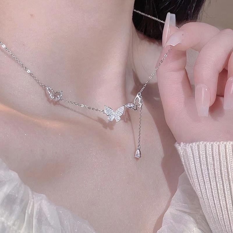 Shiny Butterfly Tassel Necklace Ladies Exquisite Elegant Clavicle Chain Simple Temperament Jewelry Accessories For Ladies Gift