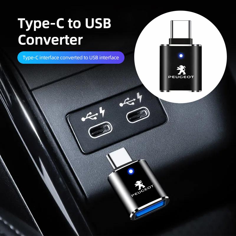 Type-C To USB Adapter OTG Connector Car Accessories For Peugeot 5008 508 408 4008 308 3008 208 2008 Landtrek Rifter e-Expert f3