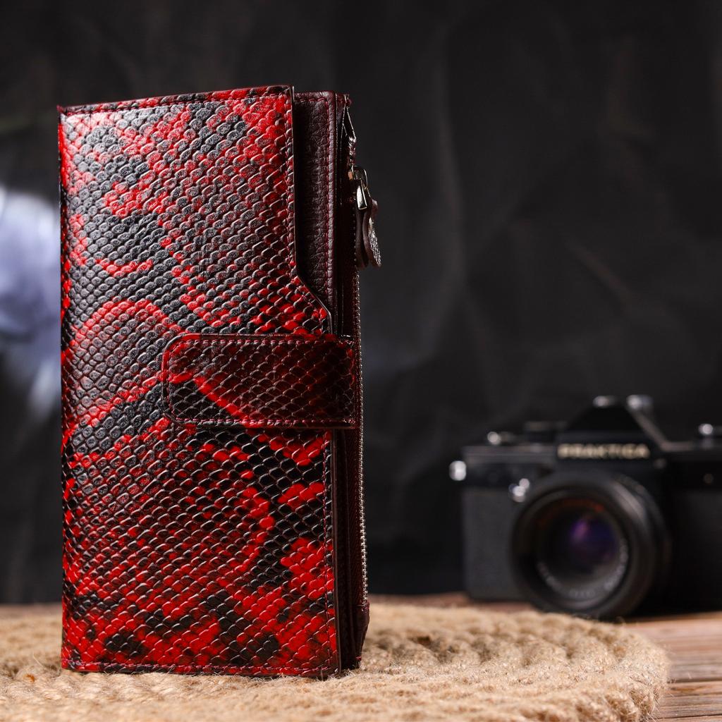 Необычный Женский кошелек из натуральной кожи с тиснением под змею CANPELLINI Wallet 21647 Разноцветный