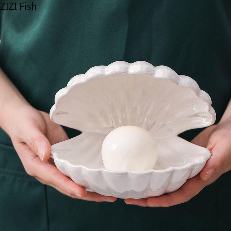 Керамическая лампа Dream Pearl Настольное украшение Ракушка Ночник Поделки Шкатулка для хранения ракушек Фарфоровые украшения Современный домашний декор