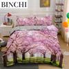 Plum Blossom Duvet Cover Collection King Pink Flower Quilt Cover For Girls Microfiber Branches Printed Bedding Collection