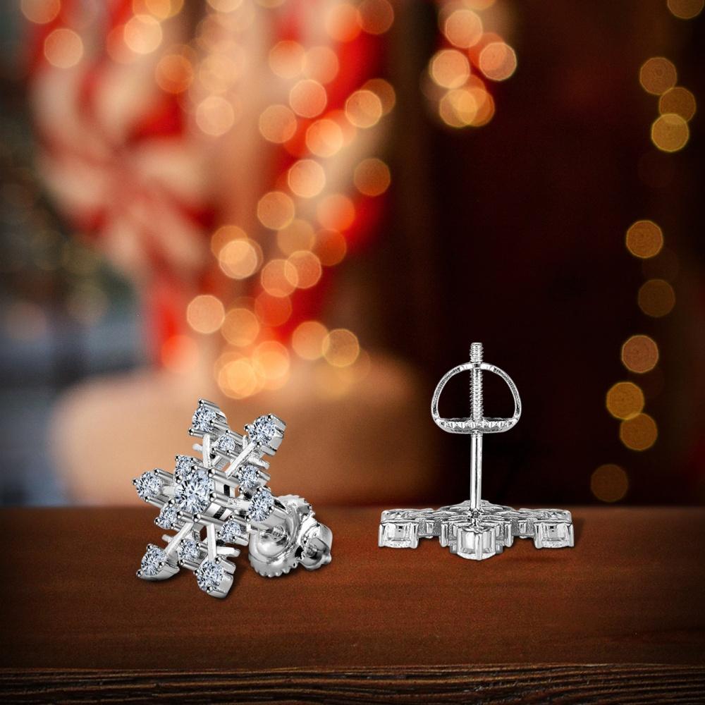 Рождественские серьги-гвоздики из стерлингового серебра 925 пробы с муассанитом в виде снежинки