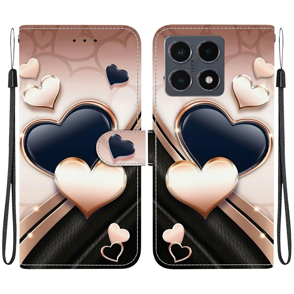 For Xiaomi 15T Leather Case Stand Wallet Pattern Printing Phone Cover with Wrist Strap