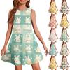 Летнее платье для девочек без рукавов Пасхальное принтованное цветное повседневное платье