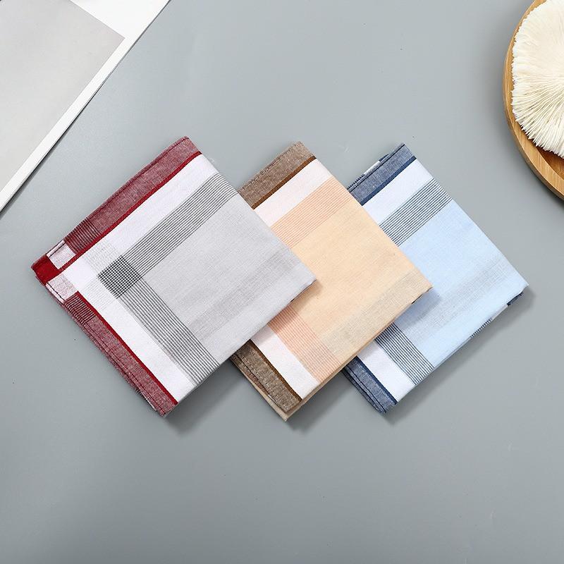 3Pcs 40x40cm Vintage Plaid Striped Woven Polyester Cotton Men Handkerchiefs Sweat Wiping Square Towels Soft Absorbing