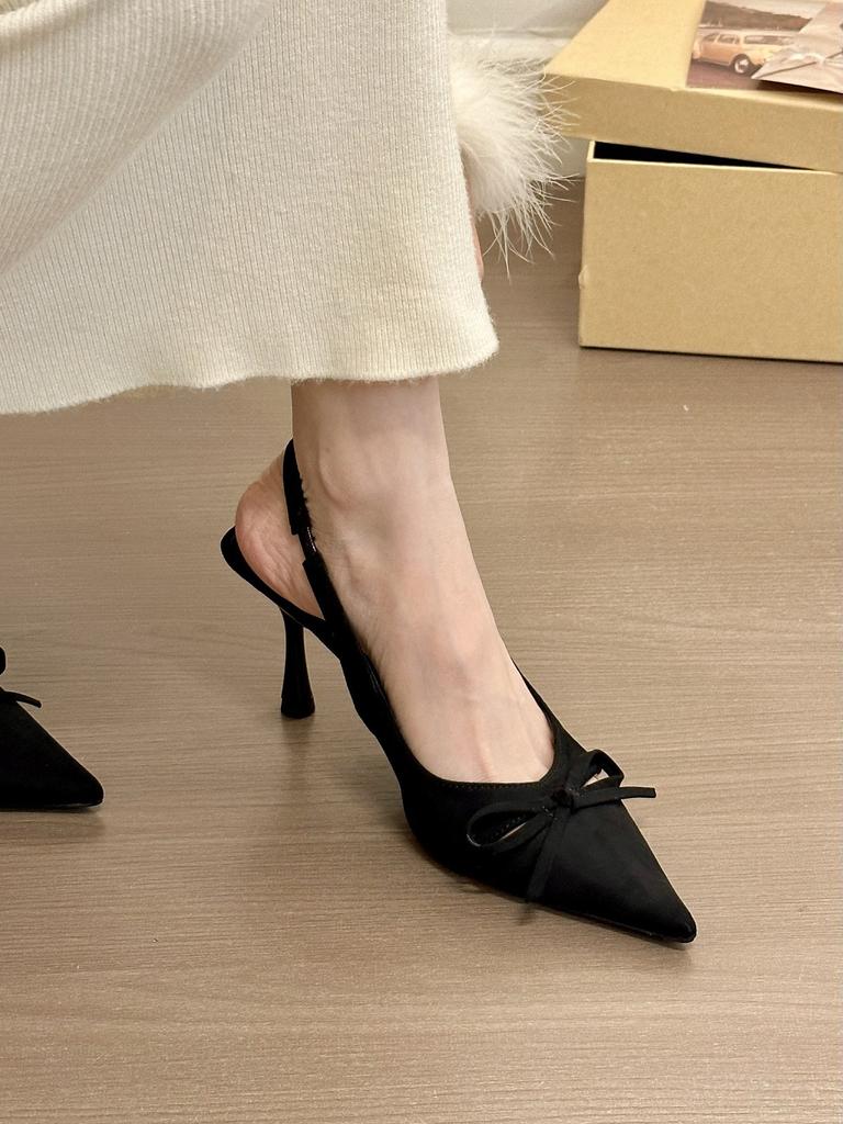 Leopard Print Beauty! Suede Pointed Bow Hollow High Heel Sandals Women's Spring Bag Head Empty Sandals