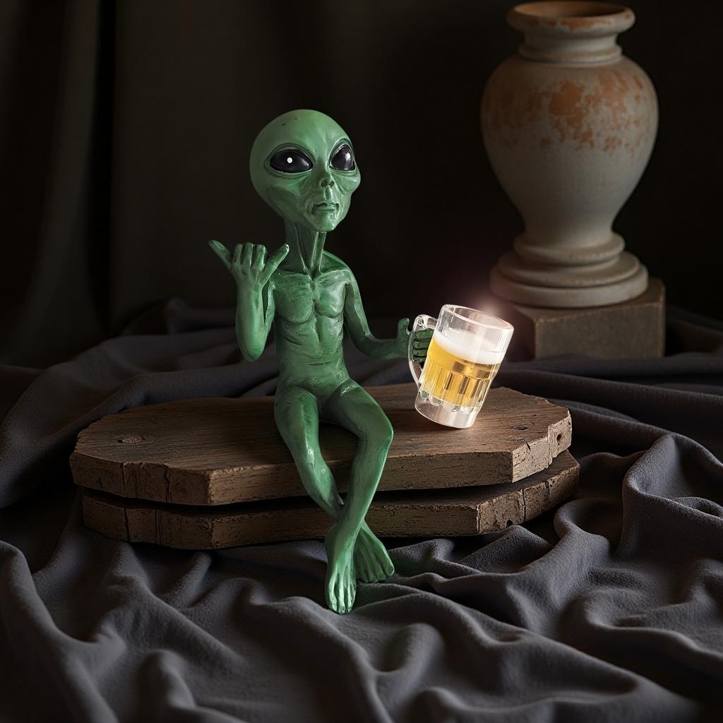 /Funny Resin Alien Drinking Beer Statue For Garden Yard Landscaping Outdoor Desktop Decoration Art Ornament Gift Home Bar..
