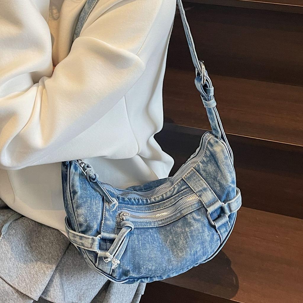Джинсовая сумка-пельмень Lazy Wind Женская 2025 Новая Универсальная Сумка через плечо Большой вместимости Повседневная Дорожная Сумка Мессенджер
