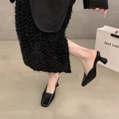 Мюли Туфли на высоком каблуке Летние сандалии Женские тапочки Тренд 2025 Квадратный носок Слингбэки Элегантные Новые Кожаные Туфли-лодочки Zapatos