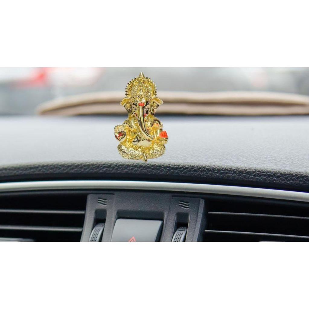Mukut Ganesha Gold Plated L Ganesh Idol for Car Dashboard | Ganapati Murti for Home Decor | Vinayaka Statute for Puja & Gift 3.2