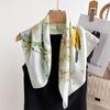 Flowers Birds Print Shawl Square Scarf for Women Satin Fashion Wraps Neckerchief Female Hair Bands Ribbon Headband Bandana