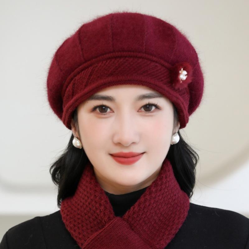 Берет из искусственного меха кролика, осенне-зимняя утолщенная теплая вязаная шерстяная шапка, головной убор