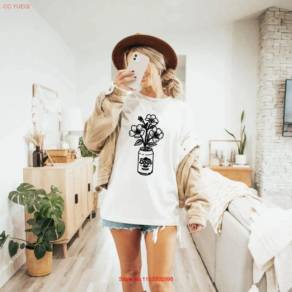 Floral Beer Can T Shirt Country Western Hand Screen Bella Canvas Fit Soft Poly Cotton Blend Vintage Comfortable Graphic