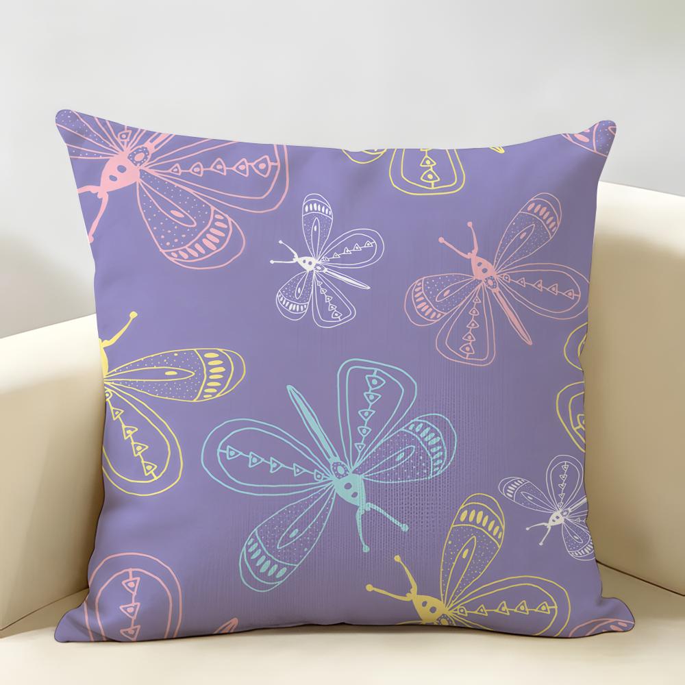 Cute Butterfly Girl Wildflower Cushion Cover Natural Linen Organic Fabric DoubleSided Printing Room Sofa Decor Pillow Case