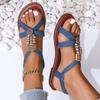 Elastic Large Size Flat-bottomed Beaded Sandals Women's Summer New Soft-soled Beach Sandals