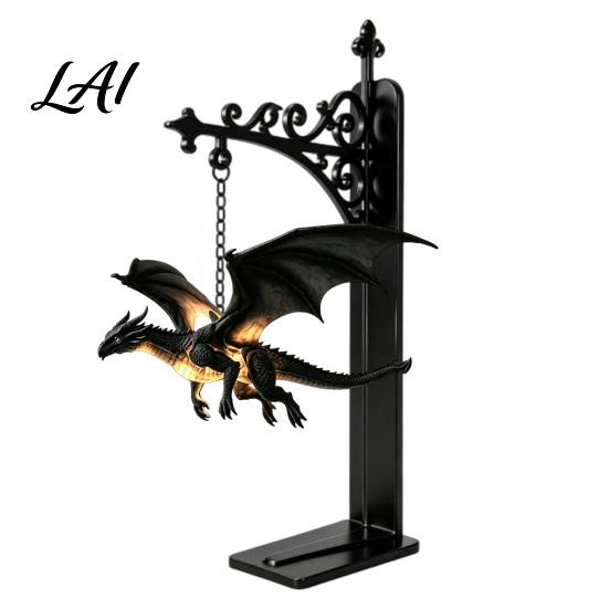 Magical Bookshelf Decoration Flying Dragon Lamp Warm Hanging Night Light Fantasy Sculpture with Stand Reading Nook Decor Unique Gift for