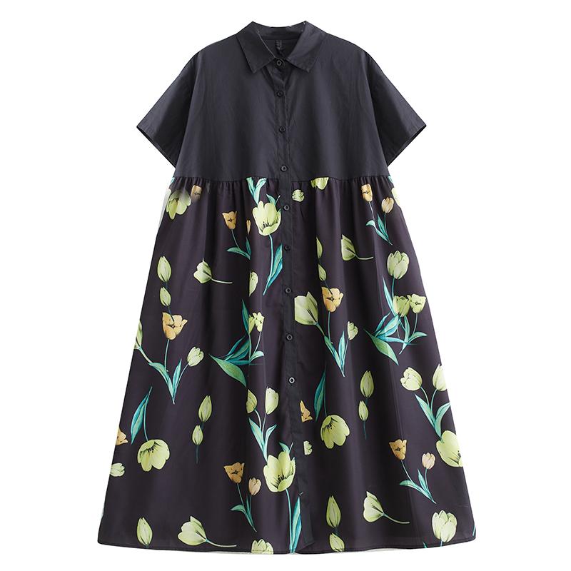 DIMANAF 2025 Plus Size Женское летнее платье Женское базовое длинное платье свободного покроя с винтажным цветочным принтом Повседневное платье на пуговицах