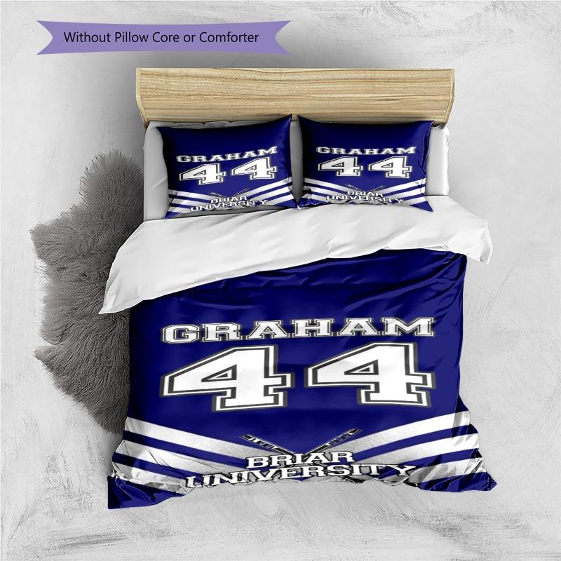 Graham 44 Jersey Dark Blue Style Print 3 Pieces Duvet Cover Set Briar University Hockey Bedding Bedroom Home Decor Without Pillow Core