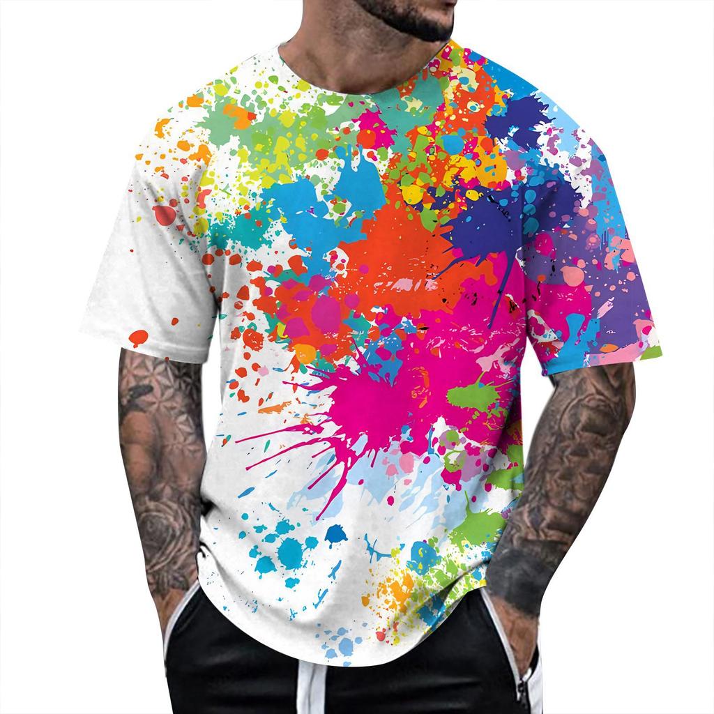 Summer Fun 3D Pattern Tie Dyeing T-shirt Color Painting 3D Printing Men's T-shirt Short Sleeve Top