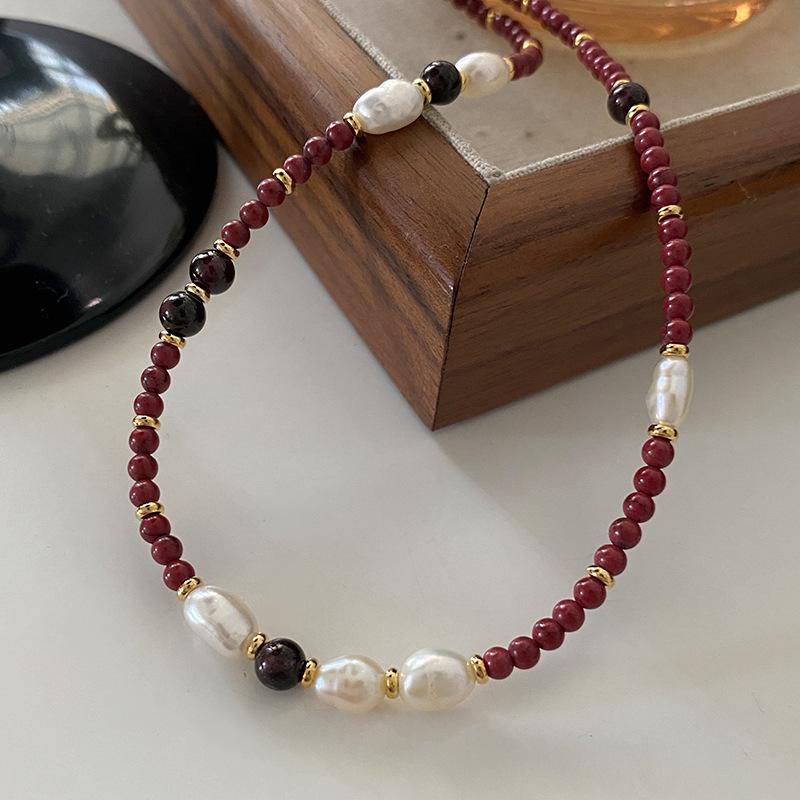 Французский этнический стиль Анкара Агат Бусины Ожерелье Ключица Предмет Женский Ретро Универсальный Пресноводный Жемчуг Цепь Свитера