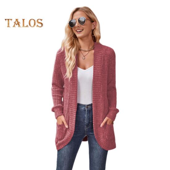 Женская куртка-свитер с ажурным шитьем, трикотажное однотонное пальто, свободное теплое с длинными рукавами, для поездок на работу, свиданий, весна, осень, зима, верхняя одежда