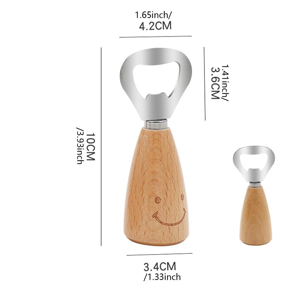 Практичный инструмент для открывания с деревянной ручкой, креативная открывалка для пива из нержавеющей стали с улыбающимся лицом для вечеринок, кухонный гаджет