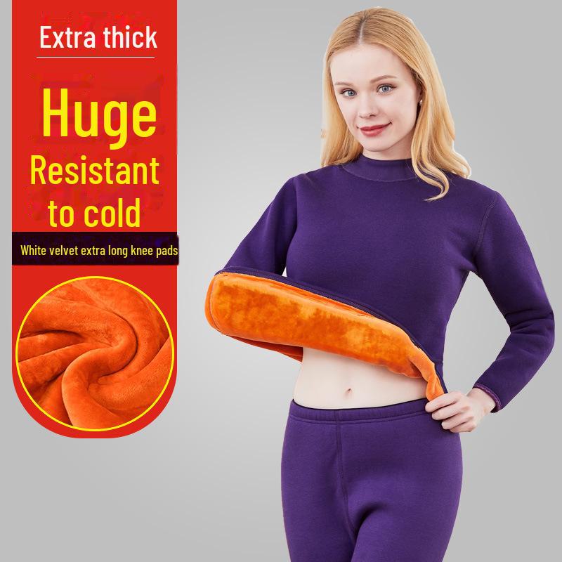 Мужской и женский термобелье из плотного бархата для людей среднего и пожилого возраста - однотонный зимний комплект