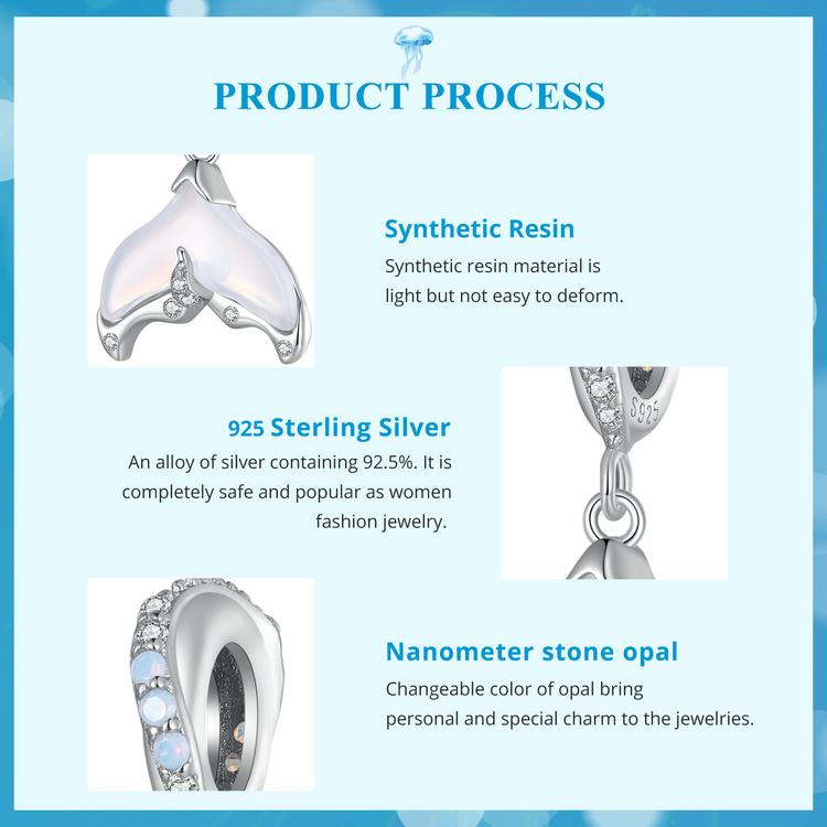 BAMOER Стерлингового Серебра 925 пробы Радуга Медуза Очарование Хвост Русалки Подвеска Мечта Океан Бусины Подходит DIY Браслет Ожерелье Ювелирные Изделия Сделать