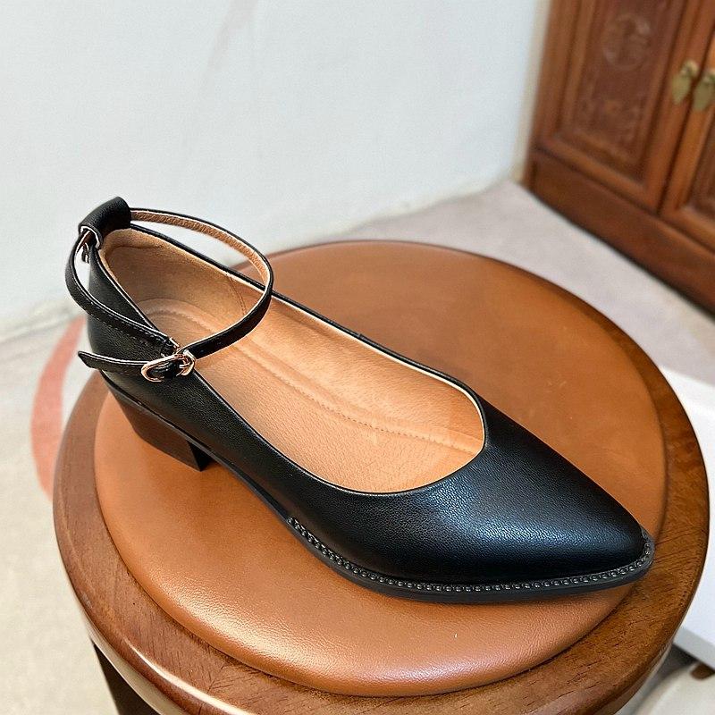 Krazing Pot Летняя обувь на высоком толстом каблуке из овчины с острым носком, женские неглубокие туфли Мэри Джейн с ремешками на щиколотке