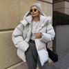 2025 Winter Women's Cotton Coat European American New Style Loose Puffer Jacket Solid Color Hooded Outerwear