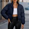 BITCED Autumn/Winter Women's Short-Length Cotton Coat Women's Long-Sleeved High-Neck Thermal Jacket Loose-Fit Casual Cotton Coat