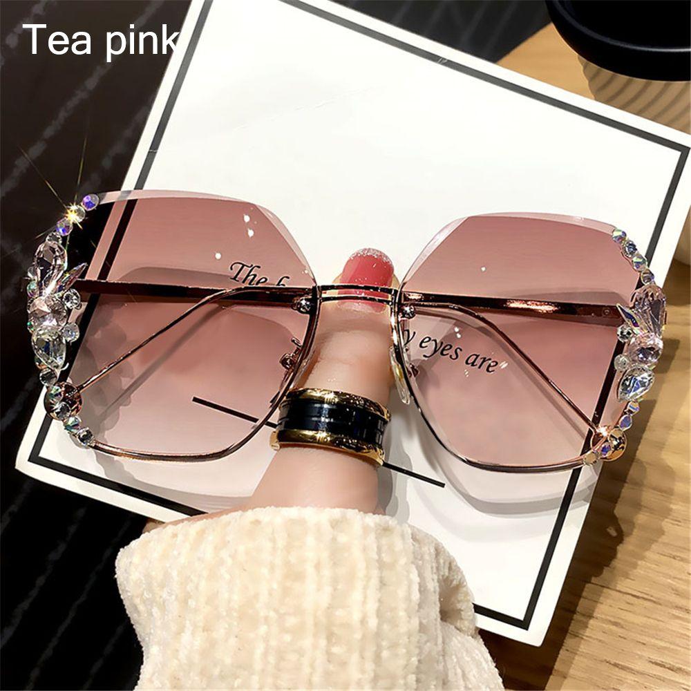 Retro Cutting Lens UV400 Women Sun Glasses Gradient Rhinestone Sunglasses Rimless Sunglasses