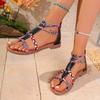 Bohemian Womens Flat Sandals Clip Toe Braid Ankle Strap Roman Shoes Woman Lightweight Printed Beach Sandalias Mujer Summer 2025