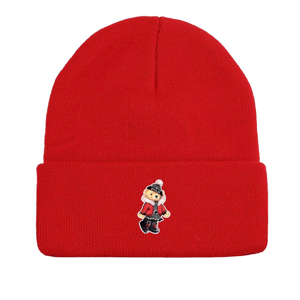 Теплая вязаная шапка с медведем, шапка с черепом животного, универсальная мягкая простая вязаная шапка с помпоном