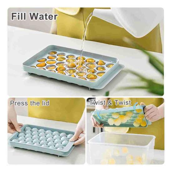 Ice Cube Mold with Lid Shovel And Container Round Ice Cube Trays for Freezer Flexible Ice Cube Maker Refreshing Drink Accessory