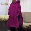 Fall Winter Lady Hoodie Slit Hem Mid Length Hooded Loose Thick Warm Long Sleeves Big Pocket Pullover Daily Wear Hoodie