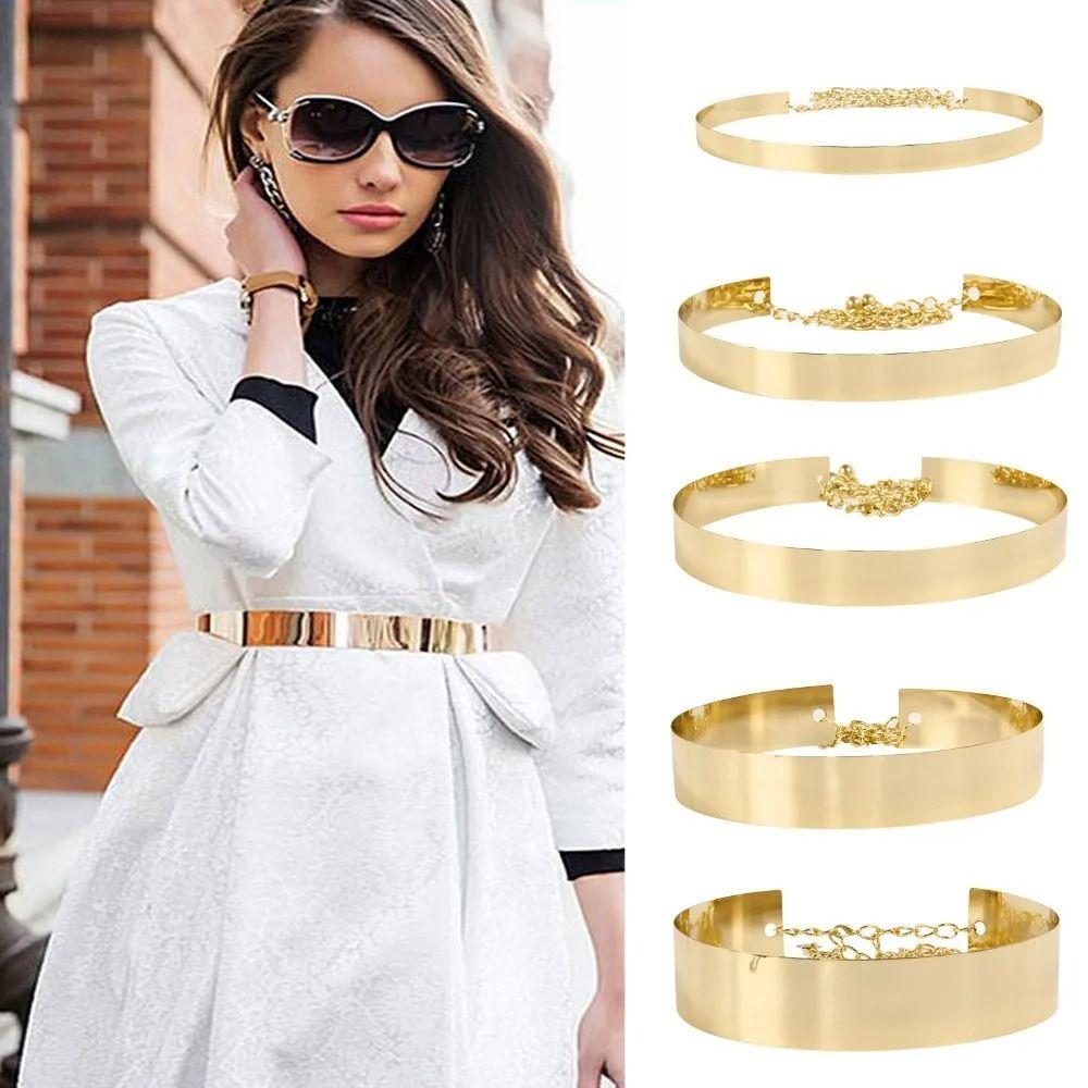 Women Gold Silver Mirror Waistband Fashion Dress Bling Waistband New Metal Designer Belt