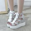 Горячая печать Досуг танкетка женская обувь 2024 Летняя обувь женские сандалии платформа шнурки высокие каблуки повседневная обувь Womanxf45