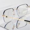 Fashion Business Reading Glasses Polygonal Rimless Farsighted Glasses Luxury High-definition Anti-blue Light Eyewear To +4.0