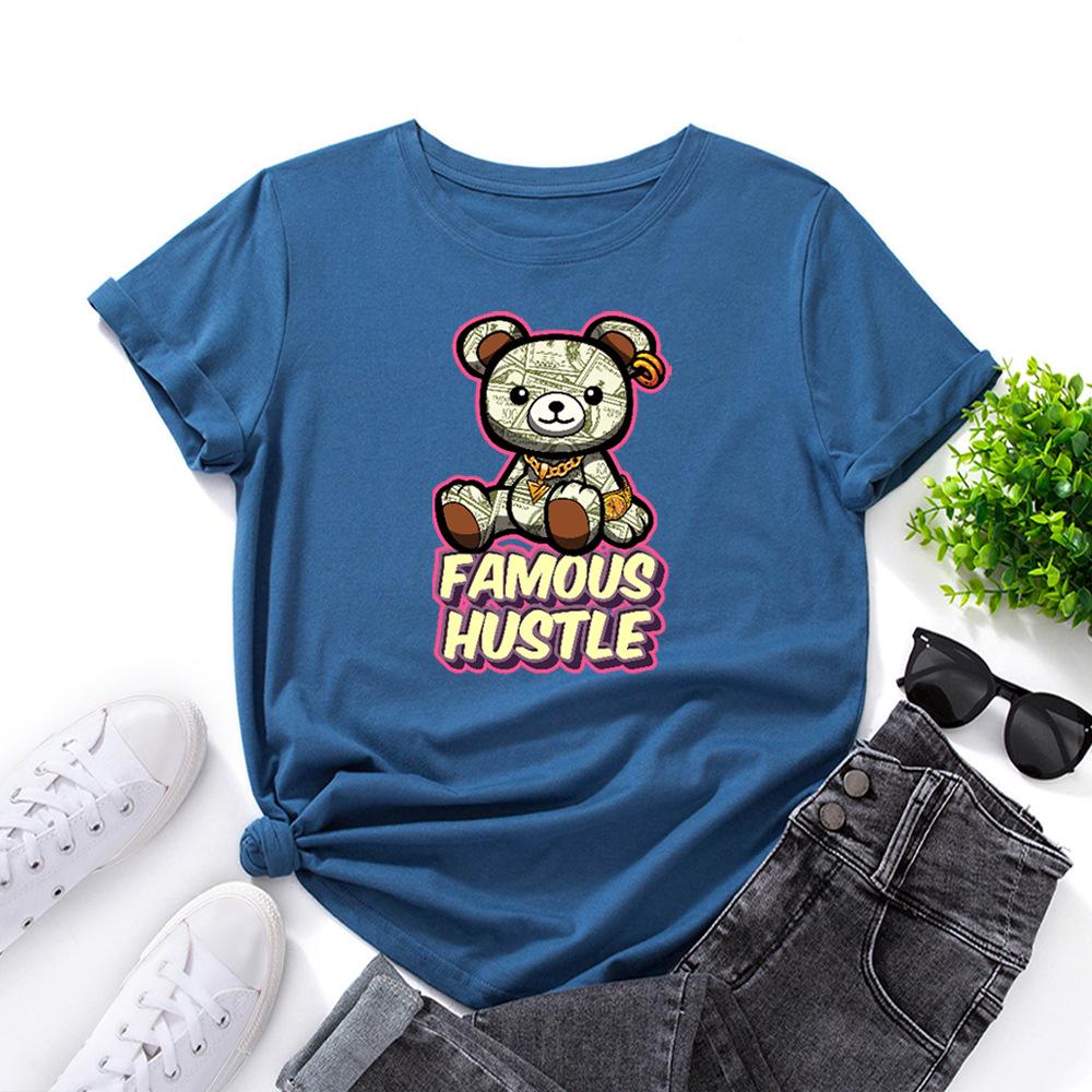 Знаменитая футболка Hustle из хлопка с коротким рукавом и круглым вырезом для женщин, 2D-принт, топы
