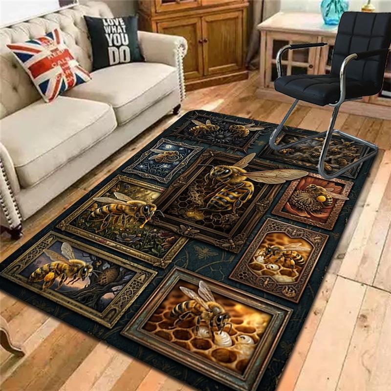 Bee Art Gallery Pattern Rug Floor Mat for Living Room or Bedroom Soft and Comfortable Carpet a Gift for Birthday and Holiday.